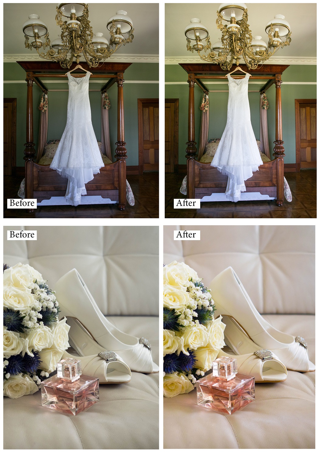 examples of before + after a wedding photo edit
