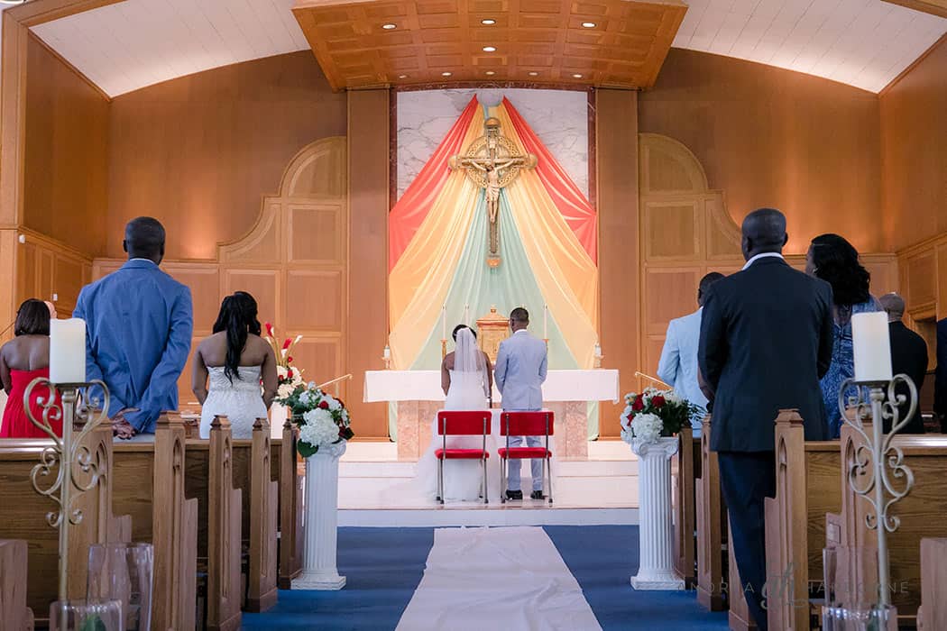 Bride + Groom at the alter in St Sebastian's Catholic Church, Fort Lauderdale