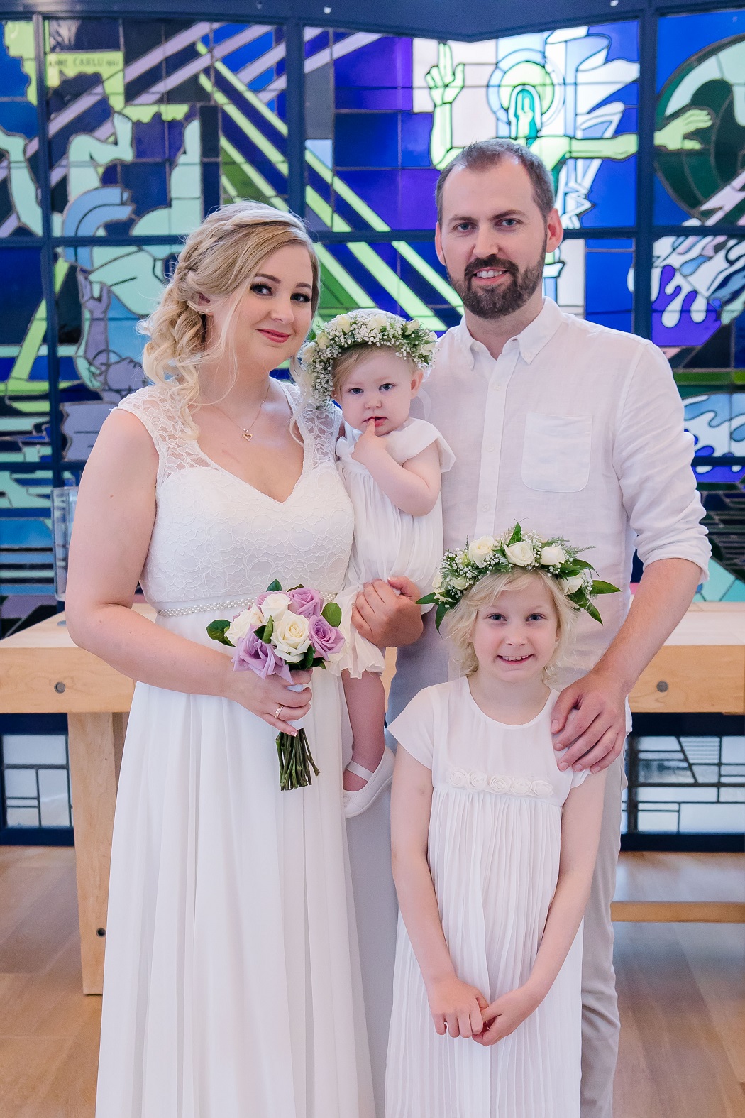 bride, groom and flower girls at intimate fort lauderdale wedding bride, groom and flower girls