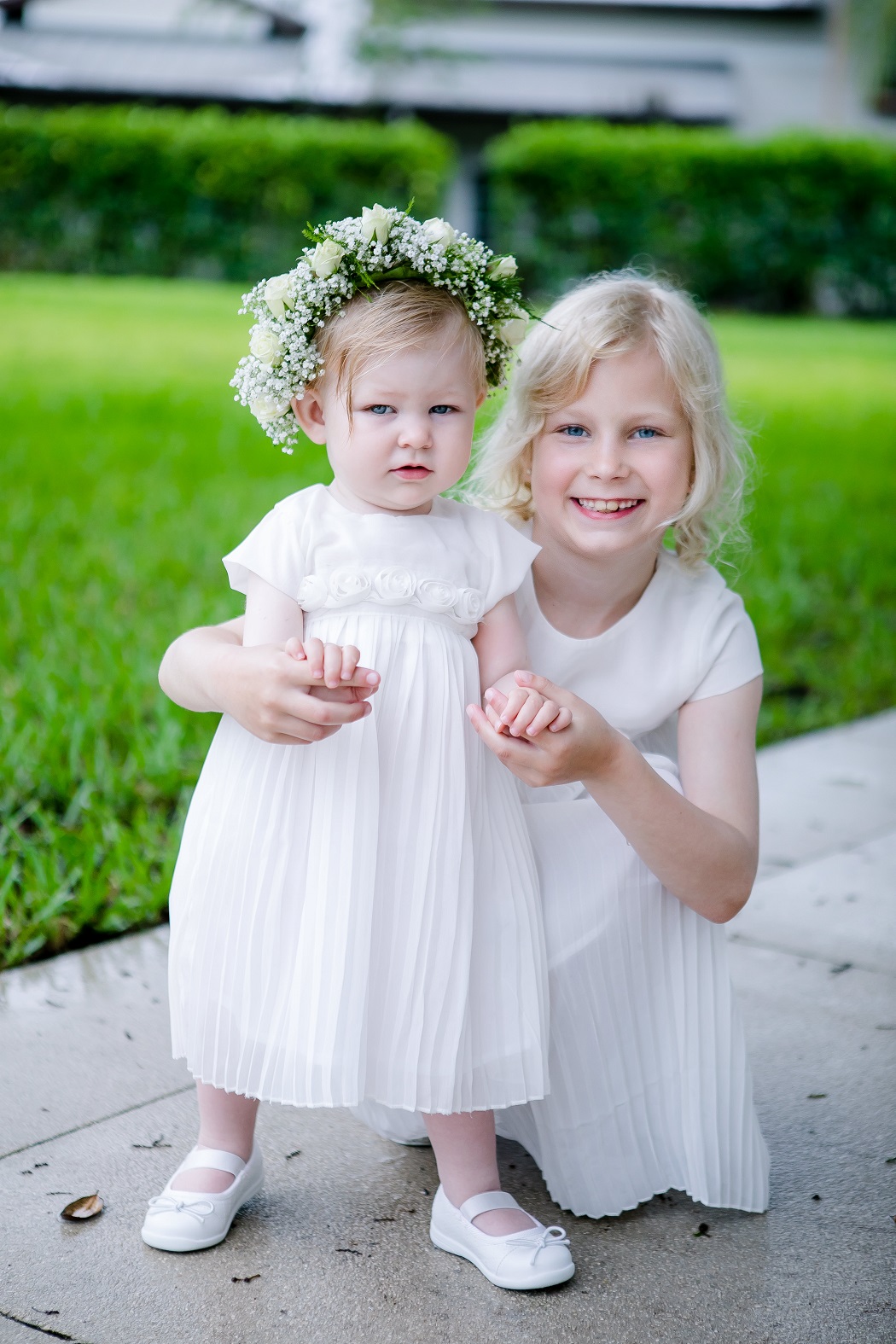 flower girls in white dresses and floral crowns | fort lauderdale wedding photographer flower girls in white dresses
