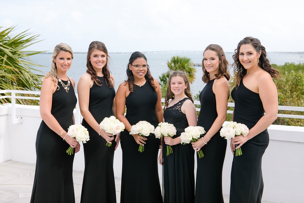 bridesmaids wear black bridesmaid dresses
