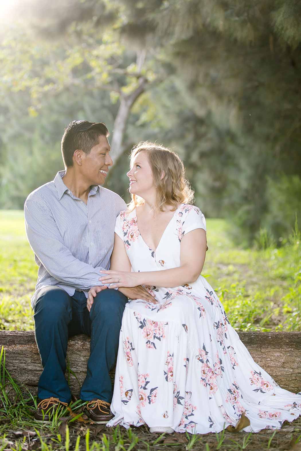 engagement photoshoot at golden hour in plantation heritage park