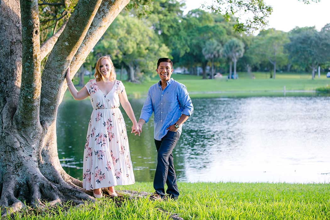 engagement photoshoot near a lake in fort lauderdale