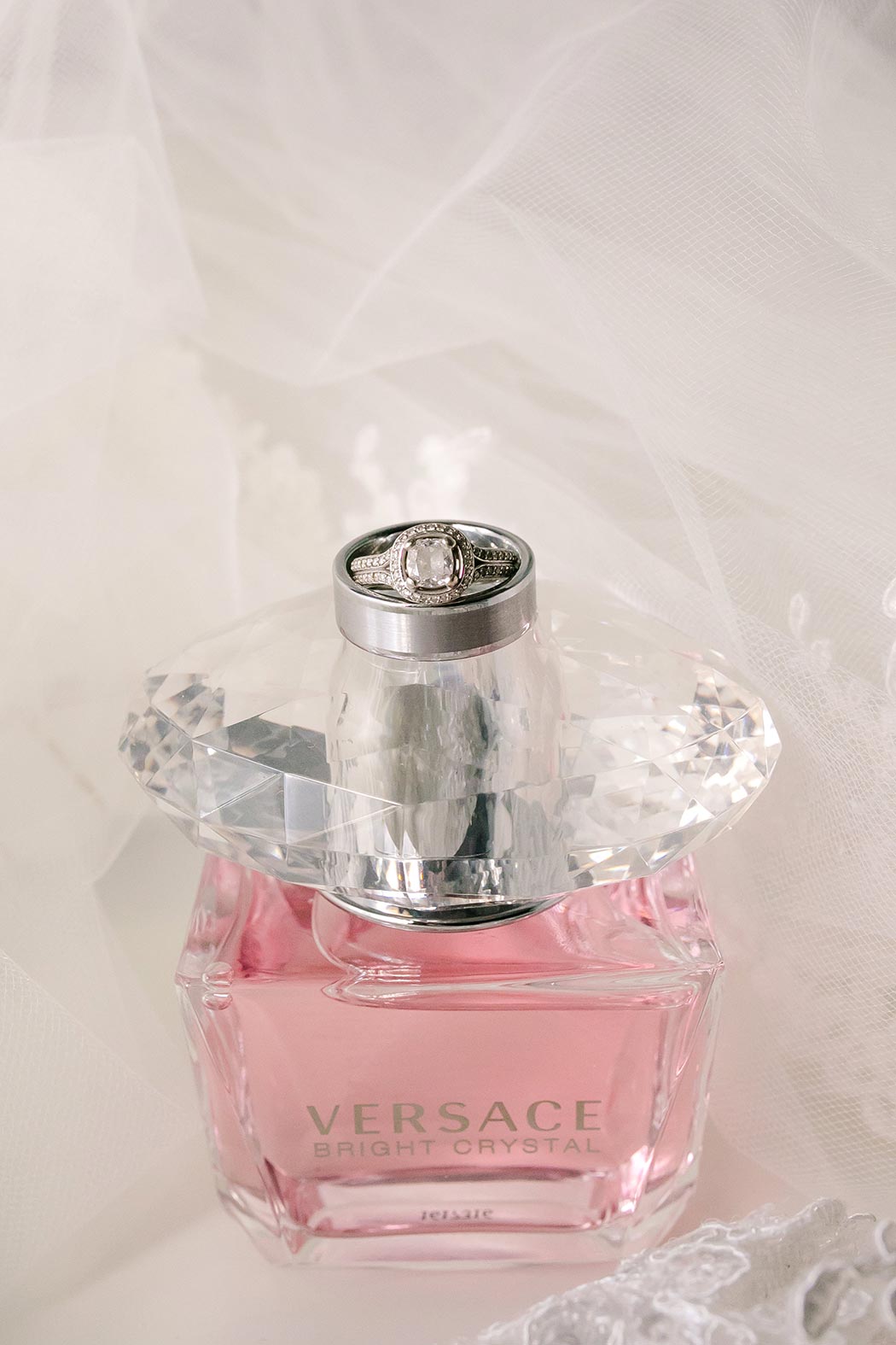 wedding ring detail shot with versace perfume | living sculpture sanctuary davie