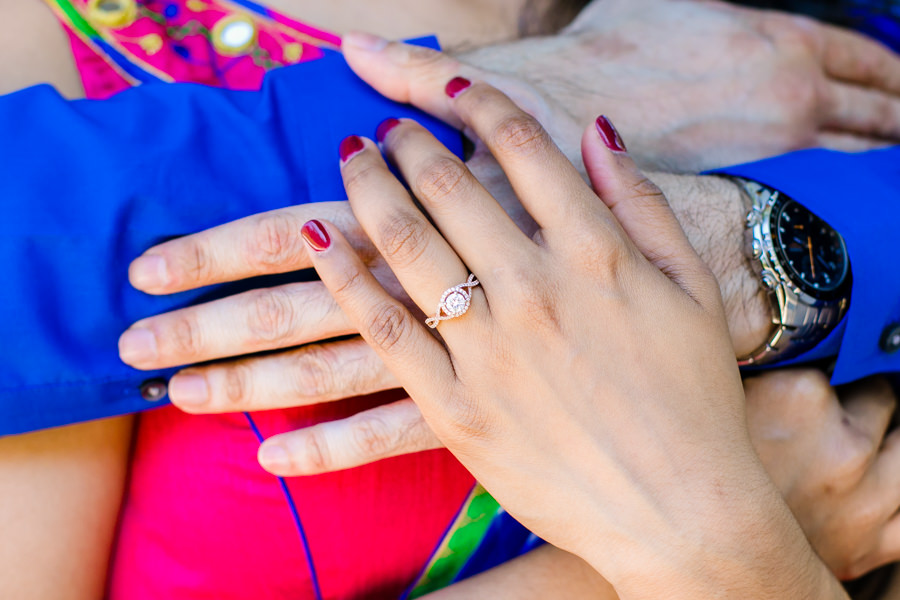 diamond engagement ring photo | vizcaya museum modern indian engagement session