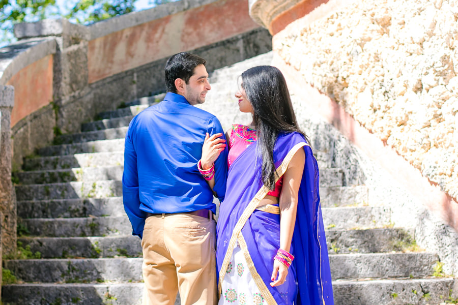 modern indian engagement photoshoot at vizcaya museum, miami