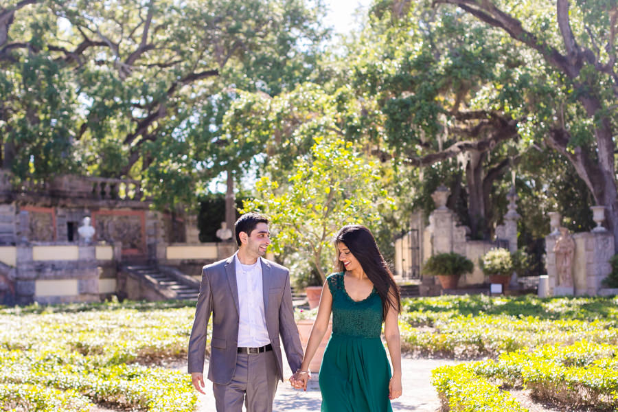 modern indian couple during engagement photoshoot at vizcaya museum