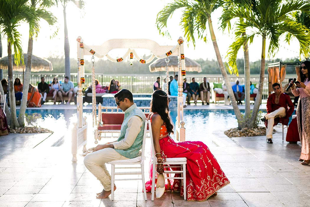 indian bride and groom play pre-wedding games in south florida