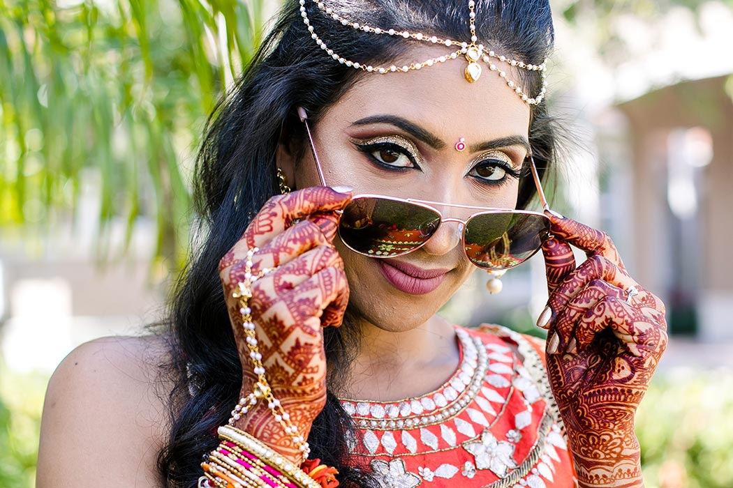 modern indian wedding at bahia mar fort lauderdale | pink and orange sari