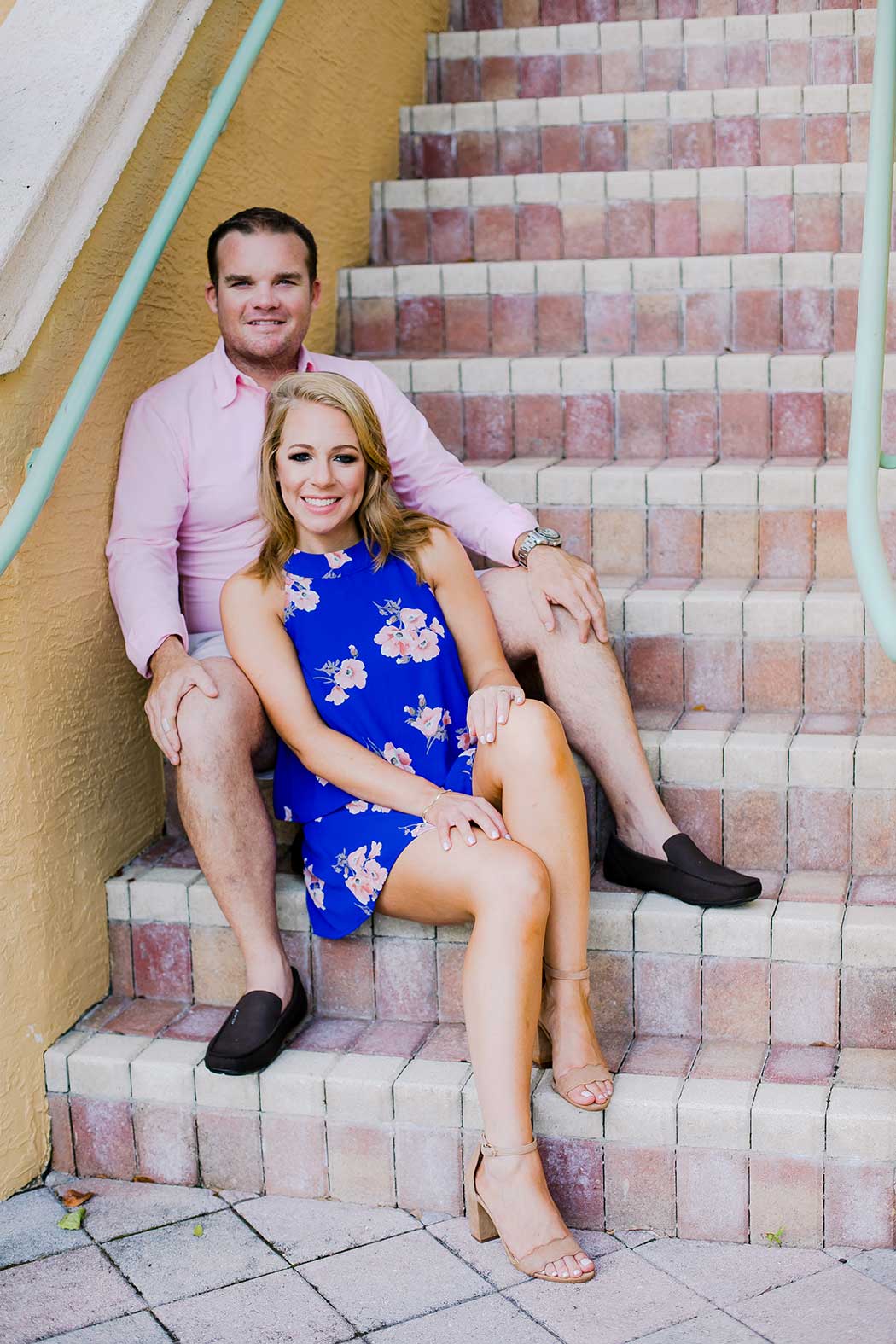 sitting poses for engagement session on stairway | fort lauderdale engagement