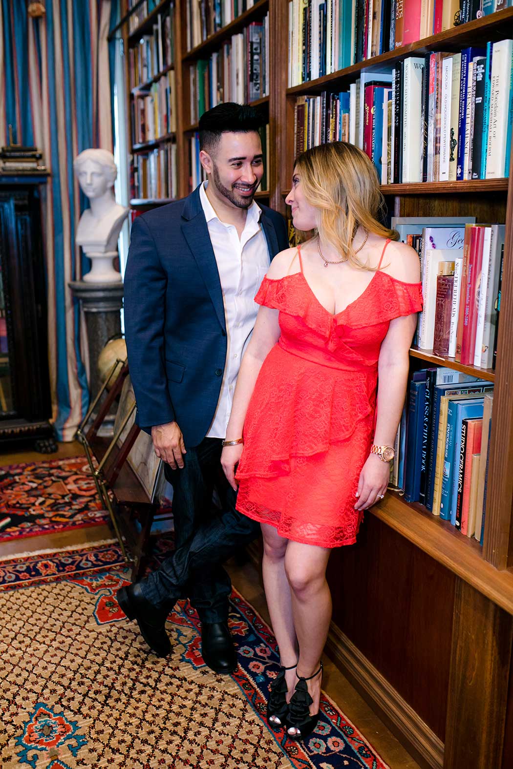 cute engagement session in a fort lauderdale book store