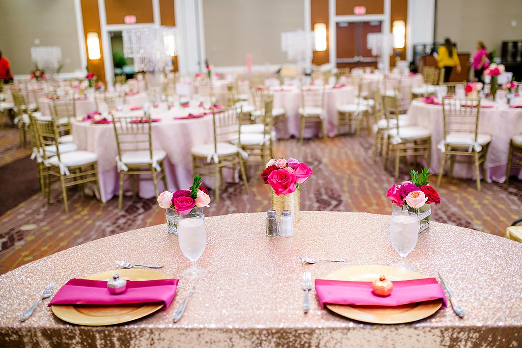 modern indian wedding gold and pink sweetheart table at wedding reception | indian wedding photographer