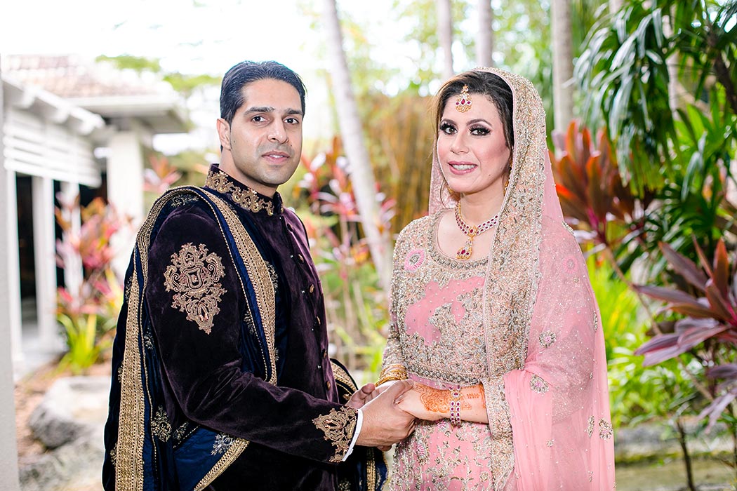 indian wedding portrait of bride and groom at bonaventure resort and spa