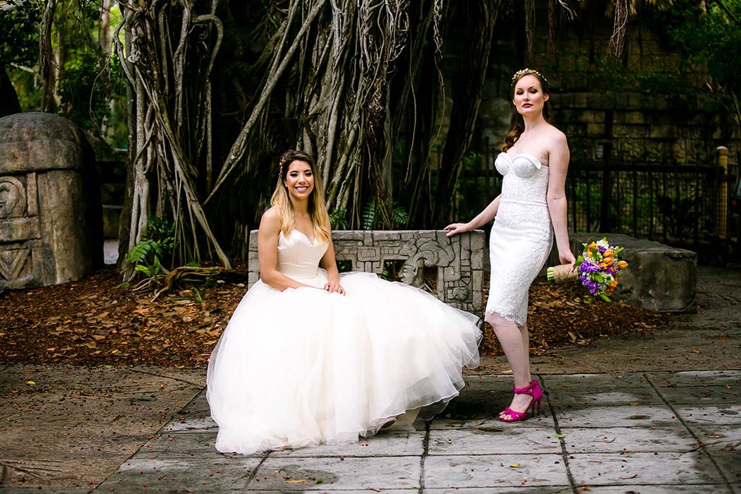 how to pose two brides during a styled wedding photoshoot in south florida