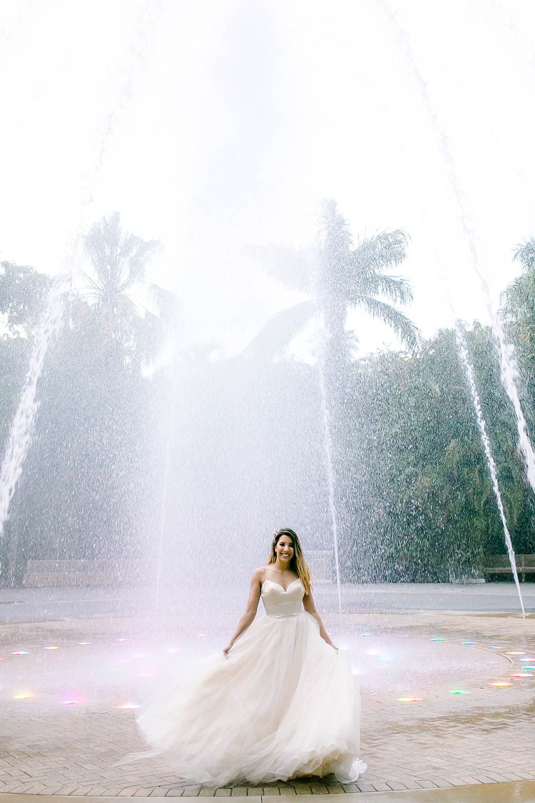 beautiful bridal shot on bride in fountain