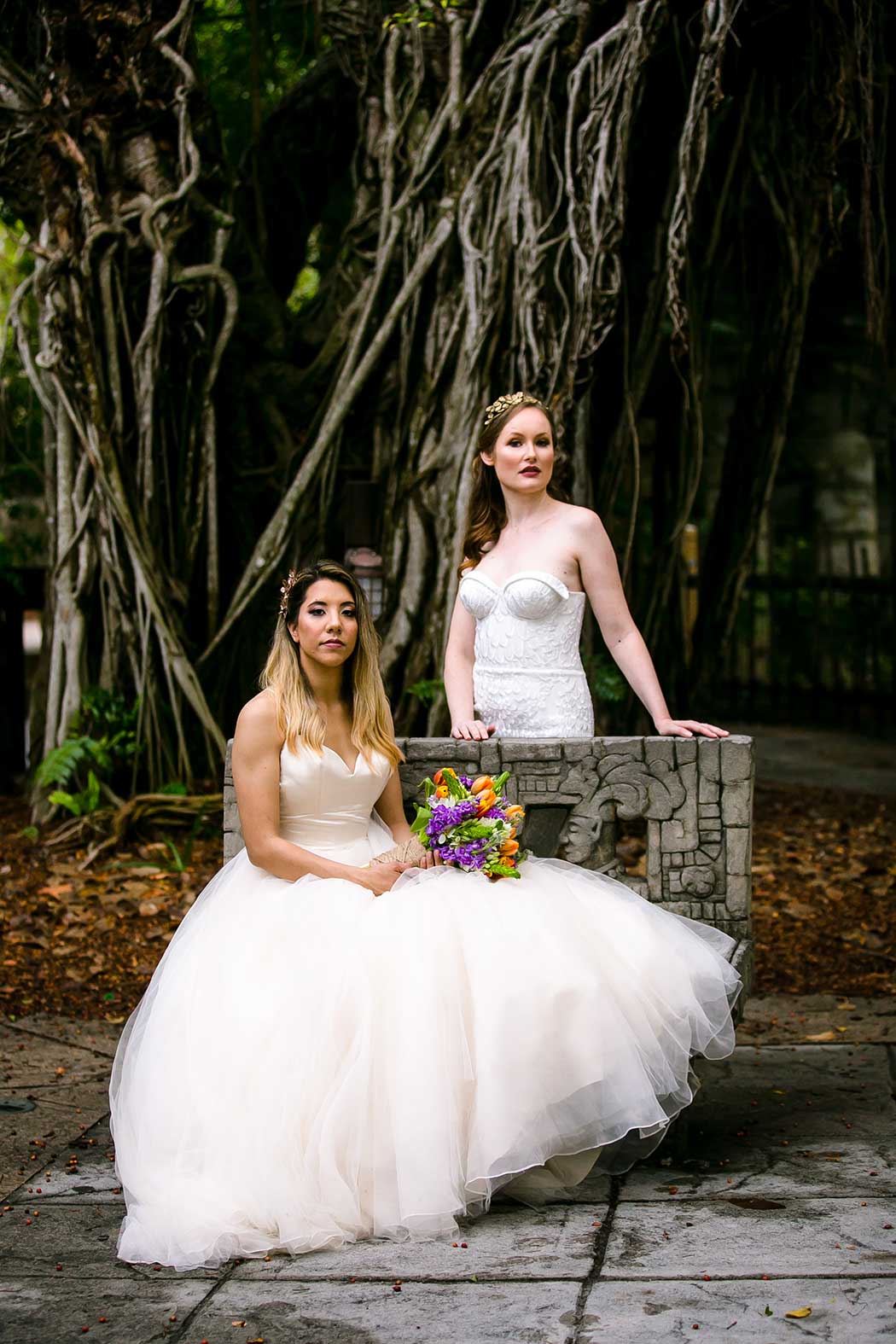 photographing two brides during a modern wedding in palm beach