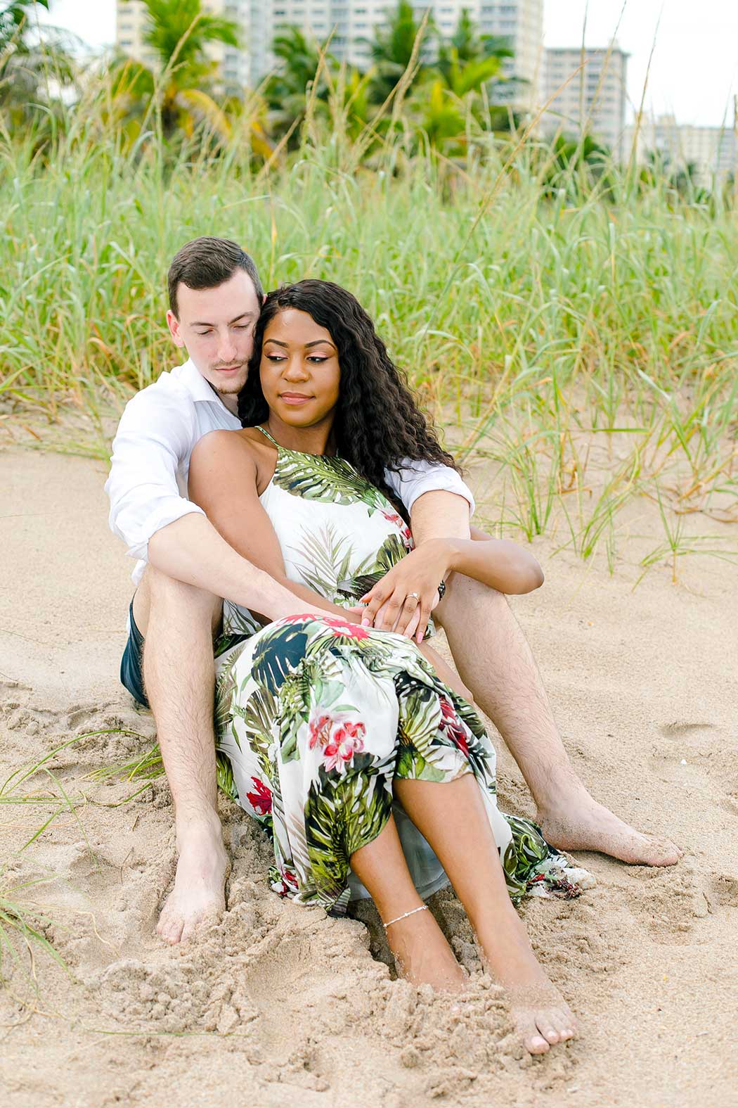 sitting pose for beach photography photoshoot | pompano beach natural engagement session