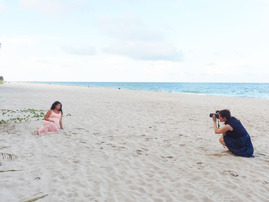 behind the scenes of a maternity photoshoot on fort lauderdale beach